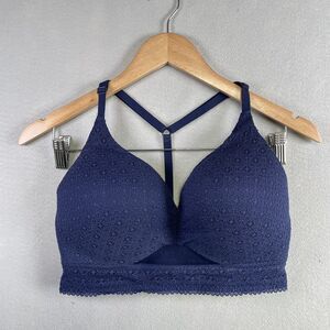 Victorias Secret Bralette Bra 34DD All Lace Triangle Cups Blue Adjustable Strap